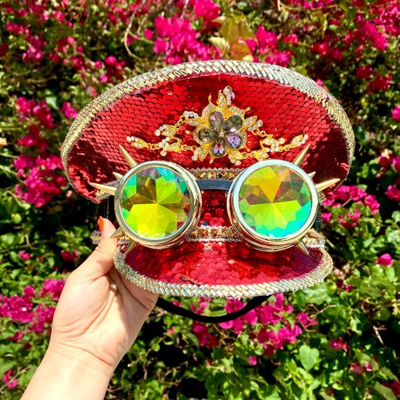 RAVE Captain Style Luxury Women Rhinestone Sequin Sparkly Concert Hat main image 4